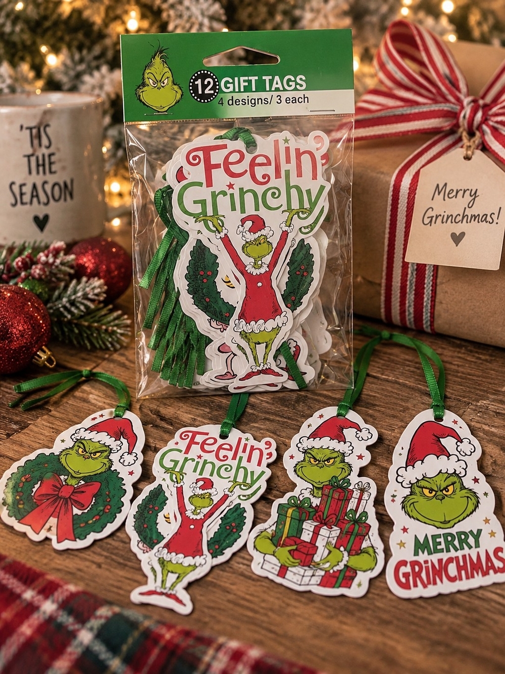 Dr. Seuss Grinch Gift Tags - Green, Red, White